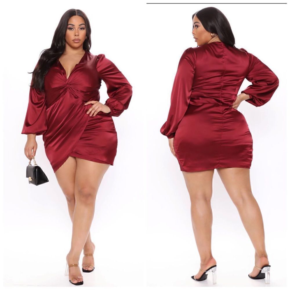 Fashion Nova Burgundy Great Escape Satin Mini Dress Size 1X